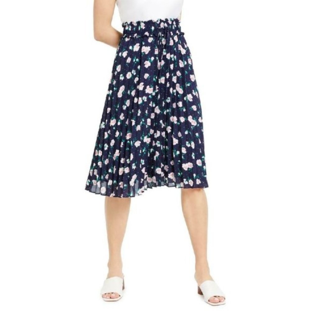 Maison Jules Floral-Print Pleated Midi Skirt